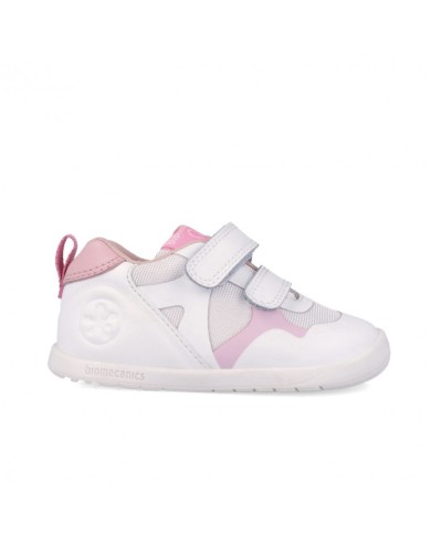 Zapatillas Barefoot blancas y rosas para primeros pasos de niña